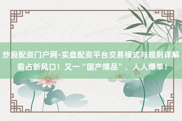 炒股配资门户网-实盘配资平台交易模式与规则详解 霸占新风口！又一“国产爆品”，人人爆单！